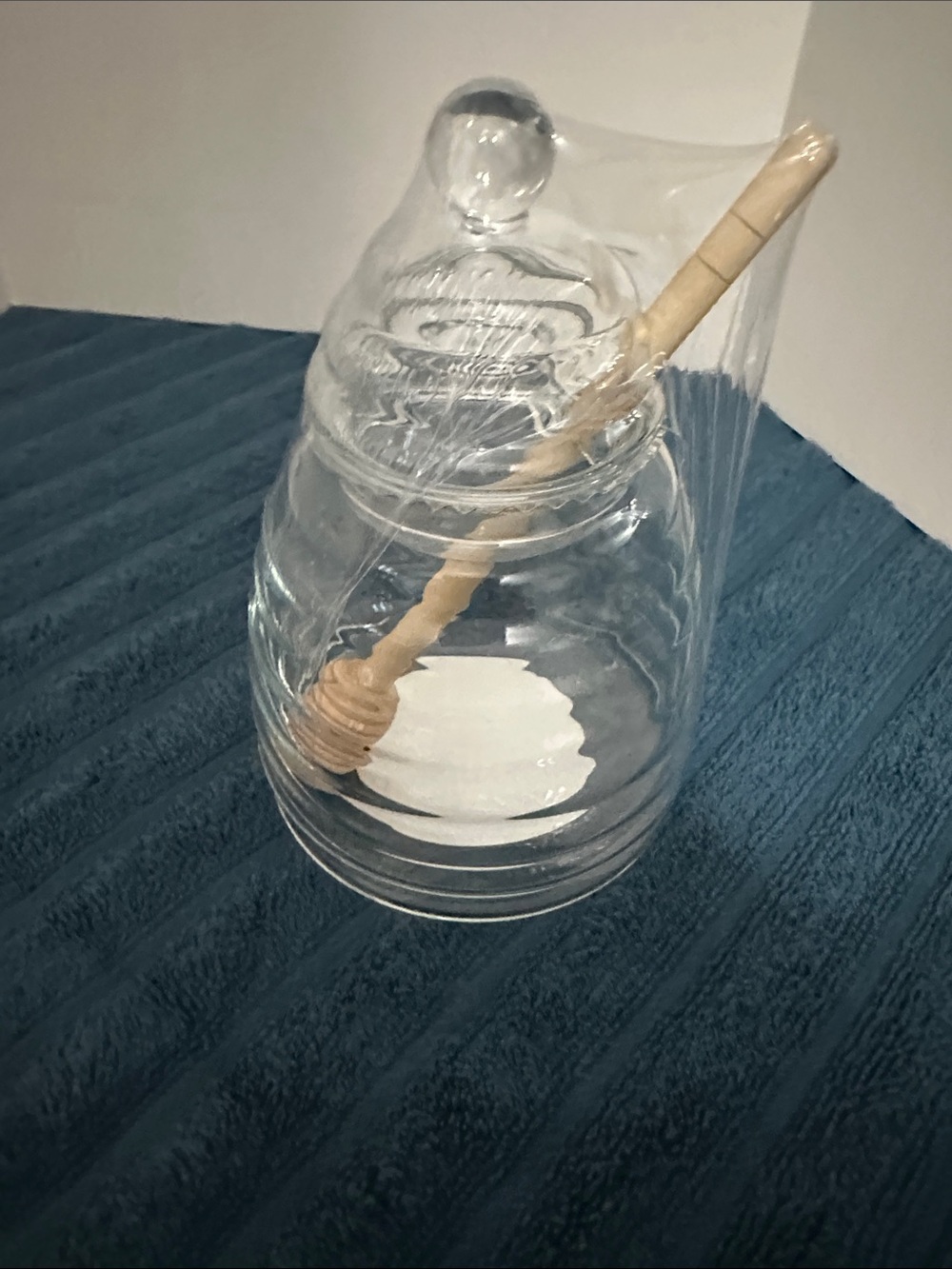 Glass Tea Steeper with Lid and Blue Handle - "Steep It Real", glass honey keeper - Picture 8 of 8